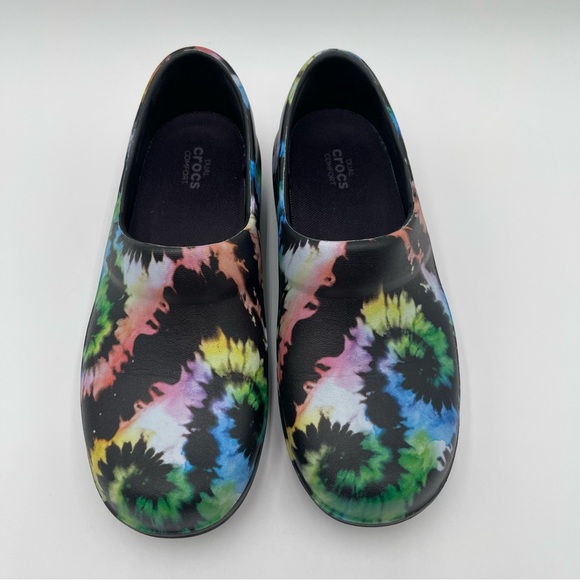 Crocs Neria Pro II Slip On Work Nurse Clogs Shoes Black Tie Dye Womens Size 7 - Picture 8 of 12
